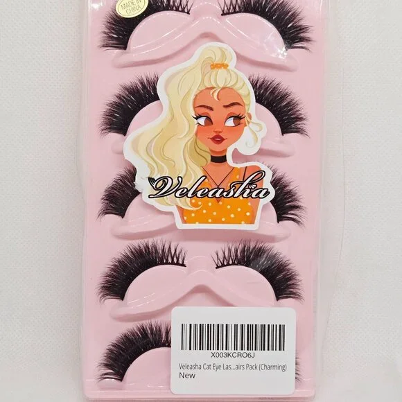 NEW VELEASHA CAT EYE FAUX MINK EYELASHES 5 PAIRS REUSABLE (CHARMING) - Picture 5 of 9